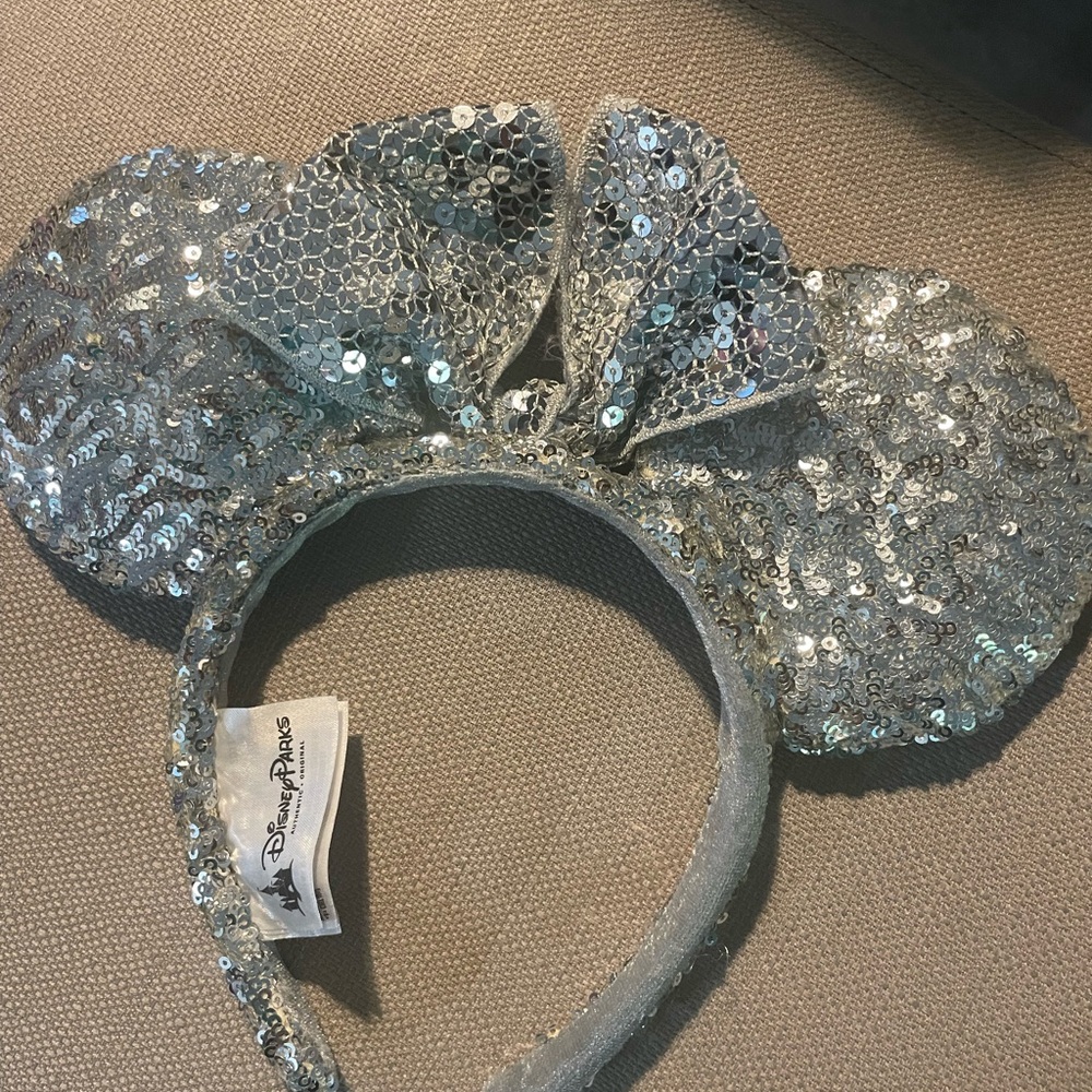 Disney Parks Glittering Silver Sequin Minnie Mouse Ears Headband